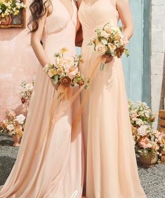 Product: Ling's Moment Artificial Flowers Apricot and Peach Bridesmaid Bouquet Set of 4, Peach Wedding Flowers Bouquets for Bridesmaids, 7 Inch Bridal Bouquets for Bridesmaids, Wedding, etc