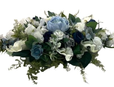 Product: EWGFDEMN Artificial Baby Breath Flowers - Elegant White Funeral Flowers & Blue Coffin Topper for Memorial Grave Decorations