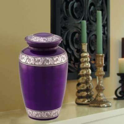 Product: Mulberry with Silver Band Cremation Urn for Human Ashes - Funeral Urn Handcrafted - Affordable Urn for Ashes - Large Urn with Bag