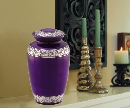 Product: Mulberry with Silver Band Cremation Urn for Human Ashes - Funeral Urn Handcrafted - Affordable Urn for Ashes - Large Urn with Bag