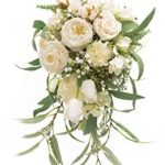 Product: BENCENTRE 12-Inch White & Greenery Cascading Bridal Bouquet for Wedding Ceremony, Anniversary, French Rustic Vintage Style - Artificial Flowers