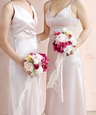 Product: Ling's Moment Pink Bridesmaid Bouquet Set of 4, Blush Pink Wedding Bouquets for Bridesmaids, 7 Inch Bridal Bouquets for Bridesmaids, Wedding, Ceremony, Anniversary, Homecoming, etc.