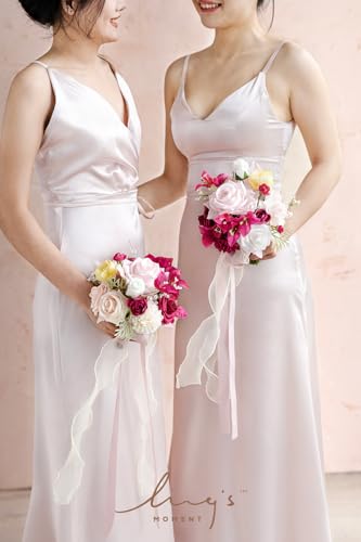 Product: Ling's Moment Pink Bridesmaid Bouquet Set of 4, Blush Pink Wedding Bouquets for Bridesmaids, 7 Inch Bridal Bouquets for Bridesmaids, Wedding, Ceremony, Anniversary, Homecoming, etc.