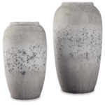 Product: Signature Design by Ashley Dimitra Painted Ceramic 2 Piece Decorative Vase Set, Light Gray
