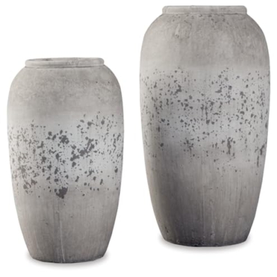 Product: Signature Design by Ashley Dimitra Painted Ceramic 2 Piece Decorative Vase Set, Light Gray