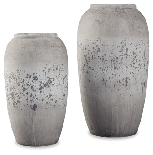 Product: Signature Design by Ashley Dimitra Painted Ceramic 2 Piece Decorative Vase Set, Light Gray