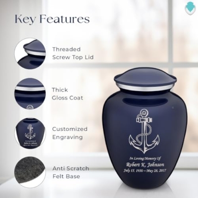 Product: Geturns Embrace Adult Personalized Anchor Cremation Urns for Human Ashes I Large Cobalt Blue Funeral Urn for Men and Women I 200 lbs