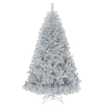 Product: 6ft Goplus Silver Artificial Christmas Tree - Hinged Full Design with Electroplated Finish & Metal Stand for Indoor/Outdoor Holiday Decor