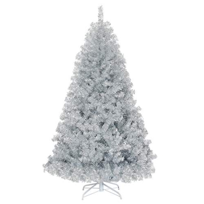 Product: 6ft Goplus Silver Artificial Christmas Tree - Hinged Full Design with Electroplated Finish & Metal Stand for Indoor/Outdoor Holiday Decor