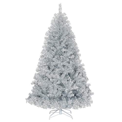 6ft Goplus Silver Artificial Christmas Tree - Hinged Full Design with Electroplated Finish & Metal Stand for Indoor/Outdoor Holiday Decor - Artificial Flower Arrangements Product: 6ft Goplus Silver Artificial Christmas Tree - Hinged Full Design with Electroplated Finish & Metal Stand for Indoor/Outdoor Holiday Decor