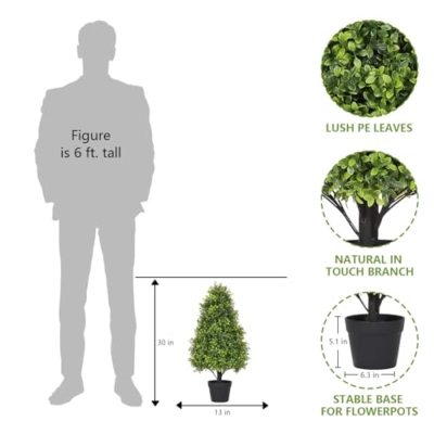 Product: Azoco 30" Artificial Boxwood Topiary Trees Outdoor Set of 2 - UV Resistant Faux Plants for Front Porch Outside Planter, Realistic Fake Cone-Shaped Bushes & Evergreen Shrubs