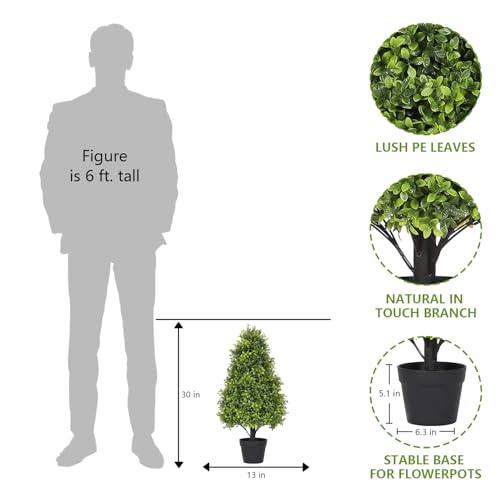 Product: Azoco 30" Artificial Boxwood Topiary Trees Outdoor Set of 2 - UV Resistant Faux Plants for Front Porch Outside Planter, Realistic Fake Cone-Shaped Bushes & Evergreen Shrubs
