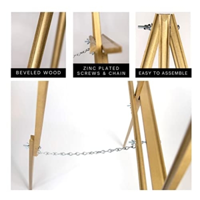 Product: Lucia and Luciana Funeral Easel Stand, Black Easel Stand For Picture, Acrylic Sign Stand, Easel for Memorial Service, Beveled Wood, 65 Inch Tall, Wooden Floor Easels for Display