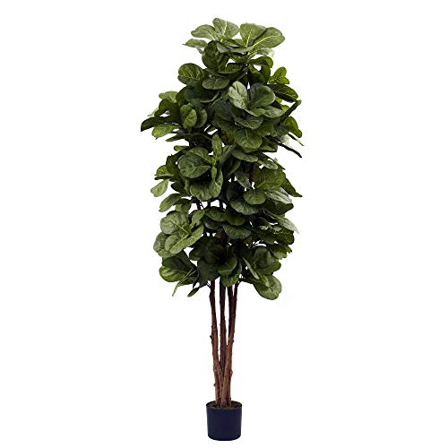 Product: Nearly Natural 6ft Fiddle Leaf Fig Artificial Tree and 5ft. Golden Cane Palm Artificial Tree | Green