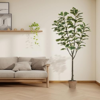 Product: 6ft Tall Artificial Fiddle Leaf Fig Tree with 108 Decorative Leaves - Faux Silk Tree in Pot for Home, Office, Living Room, Bathroom & Corner - Indoor Decor Accent