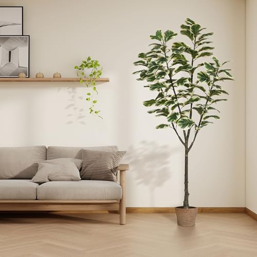 Product: 6ft Tall Artificial Fiddle Leaf Fig Tree with 108 Decorative Leaves - Faux Silk Tree in Pot for Home, Office, Living Room, Bathroom & Corner - Indoor Decor Accent