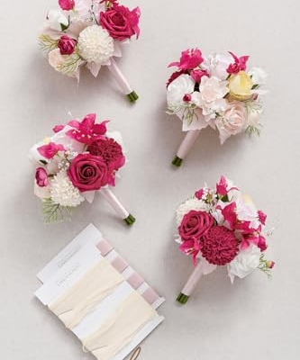 Product: Ling's Moment Pink Bridesmaid Bouquet Set of 4, Blush Pink Wedding Bouquets for Bridesmaids, 7 Inch Bridal Bouquets for Bridesmaids, Wedding, Ceremony, Anniversary, Homecoming, etc.
