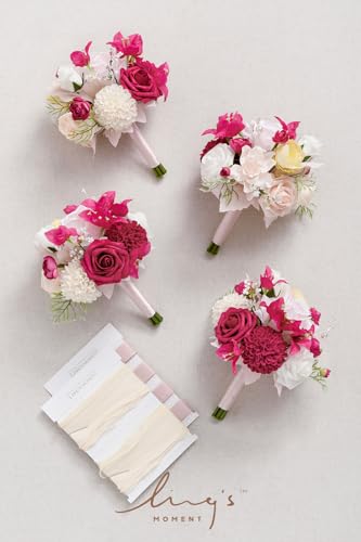 Product: Ling's Moment Pink Bridesmaid Bouquet Set of 4, Blush Pink Wedding Bouquets for Bridesmaids, 7 Inch Bridal Bouquets for Bridesmaids, Wedding, Ceremony, Anniversary, Homecoming, etc.
