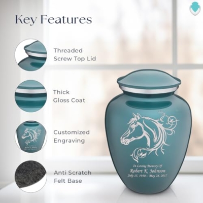 Product: Geturns Embrace Adult Personalized Horse Cremation Urns for Human Ashes I Large Teal Funeral Urn for Men and Women I 200 lbs