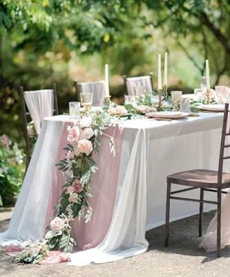 Product: Ling's Moment Flower Garland - 6FT Eucalyptus & Rose - Pink Sweetheart Table Decor for Wedding Reception, Artificial Floral Garland for Mantle, Thanksgiving, Christmas Decoration, Dusty Rose