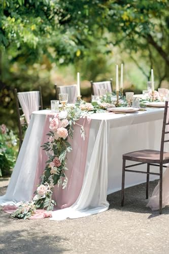 Product: Ling's Moment Flower Garland - 6FT Eucalyptus & Rose - Pink Sweetheart Table Decor for Wedding Reception, Artificial Floral Garland for Mantle, Thanksgiving, Christmas Decoration, Dusty Rose