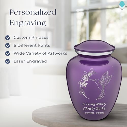 Silky Flower Store Adult Personalized Hummingbird Cremation Urn, Large Purple Funeral Urn, Custom Engraved Metal Ashes Memorial, 200 lbs 5 5 Product: Geturns Embrace Adult Personalized Humming Bird Cremation Urns for Human Ashes I Large Purple Funeral Urn for Men and Women I 200 lbs