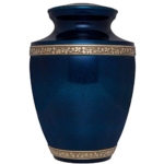 Product: Blue Funeral Cremation Urn for Human Ashes - Hand Made in Brass - Suitable for Cemetery Burial or Niche - Large Size fits Remains of Adults up to 200 lbs - Torino Model