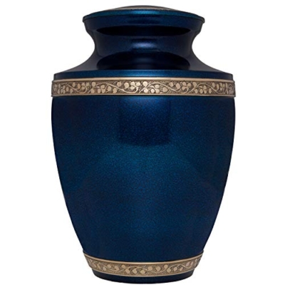 Product: Blue Funeral Cremation Urn for Human Ashes - Hand Made in Brass - Suitable for Cemetery Burial or Niche - Large Size fits Remains of Adults up to 200 lbs - Torino Model