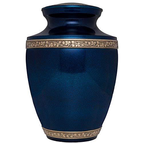 Blue Funeral Cremation Urn for Human Ashes - Hand Made in Brass - Suitable for Cemetery Burial or Niche - Large Size fits Remains of Adults up to 200 lbs - Torino Model - Artificial Flower Arrangements Product: Blue Funeral Cremation Urn for Human Ashes - Hand Made in Brass - Suitable for Cemetery Burial or Niche - Large Size fits Remains of Adults up to 200 lbs - Torino Model