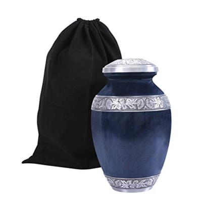 Silky Flower Store Cremation Urn for Adult Human Ashes, Blue Floral Aluminum Memorial Urn, 12 x 7.75 Inch 9 9 Product: GSM Brands Cremation Urn Holds Adult Human Ashes (Extra Large Capacity up to 300 lbs) - Handcrafted Funeral Memorial with Striking Blue Design (12 Inch Height x 7.75 Inch Width)