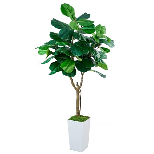 Product: SJSCYD Fiddle Leaf Fig Tree, 6ft Artificial Tree with White Tall Planter, Large Faux Plants Indoor, Fake Fig Tree in Pot for Home Office Bedroom Living Room Decor Garden Outdoor Housewarming Gift