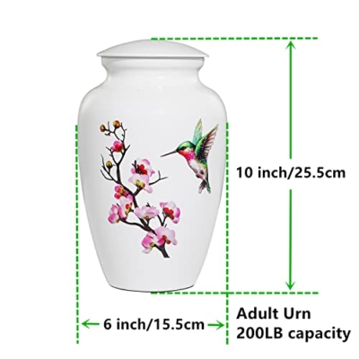 Product: ICOKEE Hummingbird Cremation Urn - Large White Decorative Urn for Adult Ashes - Up to 200 Lbs Capacity
