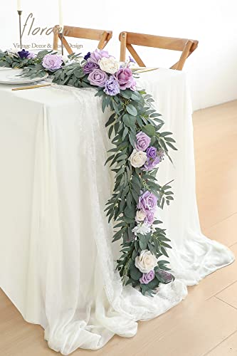 Silky Flower Store Artificial Eucalyptus Garland with Flowers, Lilac Lavender Floral Table Runner, 6ft 13.75in wide 3.5in high 1 1 Product: Floroom 6ft Artificial Eucalyptus Garland with Flowers Fake Greenery Faux Floral Vine Garland for Table Decor Wedding Centerpieces Bridal Shower Party Decorations, Lilac & Lavender