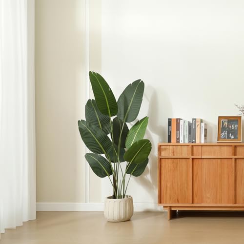Product: Ferrgoal Artificial Bird of Paradise Plants 5Ft Fake Tropical Palm Tree with 10 Trunks in Pot and Woven Seagrass Belly Basket Perfect Faux Plant for Home Indoor Outdoor Office Modern Decor Green