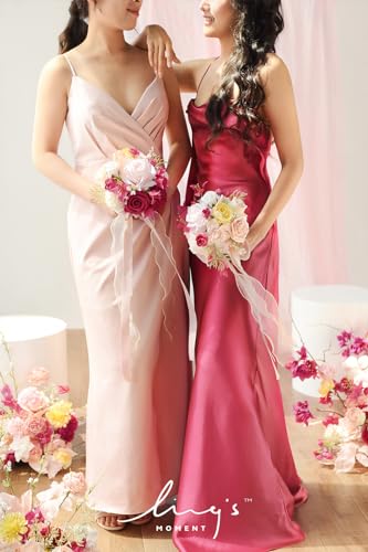 Product: Ling's Moment Pink Bridesmaid Bouquet Set of 4, Blush Pink Wedding Bouquets for Bridesmaids, 7 Inch Bridal Bouquets for Bridesmaids, Wedding, Ceremony, Anniversary, Homecoming, etc.