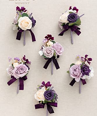 Product: Ling's Moment Lilac Wedding Flowers Mini Bridesmaid Bouquets Set of 6 Light Purple Pre-Made Small Floral Lavender Rose Wedding Centerpieces - Lilac & Gold
