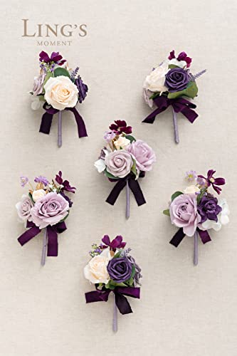 Product: Ling's Moment Lilac Wedding Flowers Mini Bridesmaid Bouquets Set of 6 Light Purple Pre-Made Small Floral Lavender Rose Wedding Centerpieces - Lilac & Gold