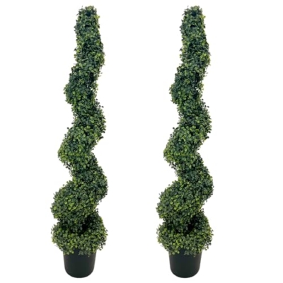 Product: ROOMTEC 4FT Artificial Spiral Boxwood Topiary Tree Front Porch Decor Tree Potted Large Faux Plant in Cement-Filled Plastic Pot Faux Topiary Trees for Indoor Outdoor Home Front Porch Decor