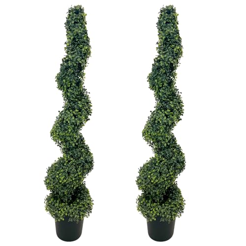 Product: ROOMTEC 4FT Artificial Spiral Boxwood Topiary Tree Front Porch Decor Tree Potted Large Faux Plant in Cement-Filled Plastic Pot Faux Topiary Trees for Indoor Outdoor Home Front Porch Decor