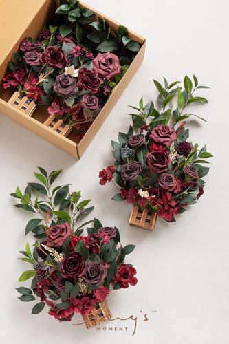 Silky Flower Store Bordeaux Red Artificial Wedding Flower Arrangements, 4 Piece Ceremony Aisle Decor, Tall Standing Faux Florals 17.5in 6 6 Product: Ling's Moment 17.5" Tall Standing Artificial Flowers Arrangements 4pcs Fall Wedding Aisle Runner Chair Decorations Bordeaux Red Centerpieces for Ceremony Reception Rose Floral Party Outdoor