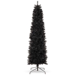 Product: Best Choice Products 4.5ft Black Artificial Holiday Christmas Pencil Tree for Home, Office, Party Decoration w/ 290 Tips, Metal Hinges & Base