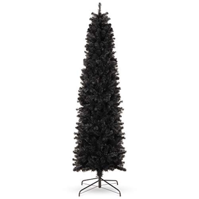 Product: Best Choice Products 4.5ft Black Artificial Holiday Christmas Pencil Tree for Home, Office, Party Decoration w/ 290 Tips, Metal Hinges & Base