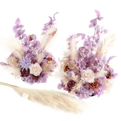 Product: Ling's Moment 41" Tall Fall Free Standing Artificial Flowers Arrangements 2 pcs Wedding Arch Altar Stage Decorations Lavender Aster & Orange For Ceremony Reception Church Backdrop Outdoor Floral Party