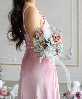 Silky Flower Store Dusty Gray Bridesmaid Bouquet Set of 4, Artificial Silk Foam Wedding Flowers, 7 Inch Bridesmaid Bouquets 7 Inch 10 10 Product: Ling's Moment Artificial Flowers Dusty & Gray Bridesmaid Bouquet Set of 4, Gray Wedding Flowers Bouquets for Bridesmaids, 7 Inch Bridal Bouquets for Bridesmaids, Wedding, etc