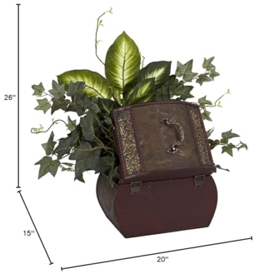 Product: Nearly Natural African Violet, Dieffenbachia & Ivy with Chest Silk Plant