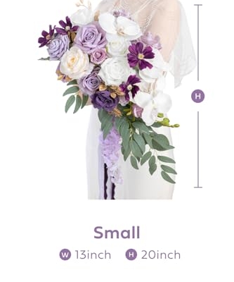 Product: Ling's Moment Purple Bridal Bouquet Cascading, Lilac Wedding Bouquets for Bride, 13 Inch Lavender Bride Artificial Flowers Bouquets