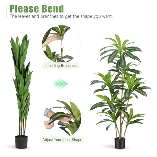 Product: ZEEOZE Dracaena Plant Artificial Tree 5Ft Tall Fake Tropical Floor Plants Potted (Real Touch) Artificial Silk Tree Leaf Faux Trees Black Tall Planter for Home Office Living Room Indoor Outdoor Decor