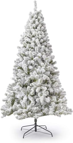 Product: KING OF CHRISTMAS 7 Foot Snow Flocked Artificial Christmas Tree Unlit, Prince Flock Holiday Xmas Tree with Hinged Sections & Metal Stand for Home, Office, Indoor & Outdoor Decoration