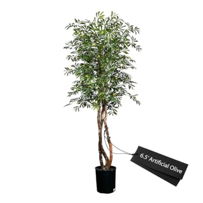 Product: Cypress & Alabaster Handmade 6.5ft Mediterranean Olive Artificial Tree with Ethically Sourced Real Wood Trunks, Hypoallergenic, 6.5-Foot, Green