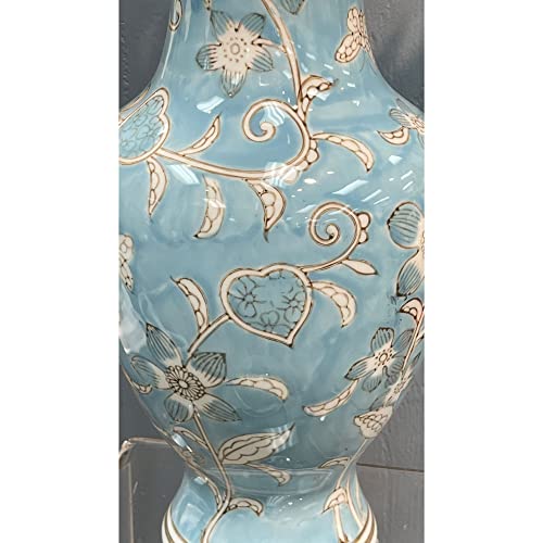 Product: Galt International Light Blue and White Flower & Heart Chinoiserie Ceramic Vase 14"- Hand Painted Antique Style Porcelain Flower Bottle Fishtail Porcelain Chinese Vase for Home Decor Centerpiece